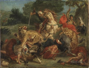 Delacroix lion hunt 1855 Oil Paintings